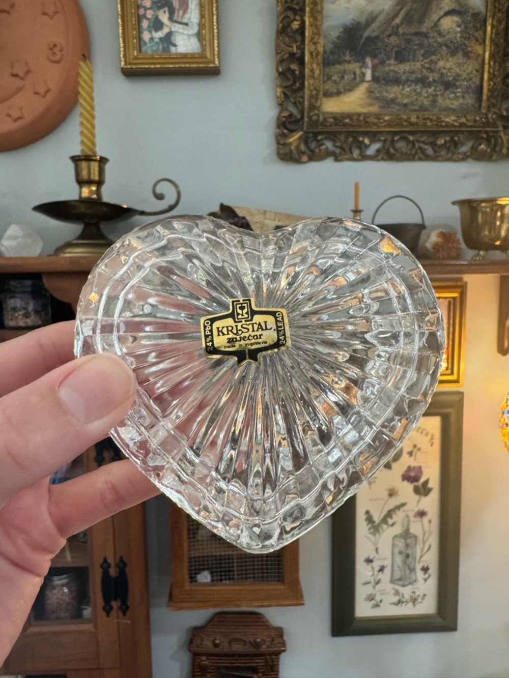Vintage Kristal Zajecar Heart Shaped Crystal Tinket/Jewelry Dish